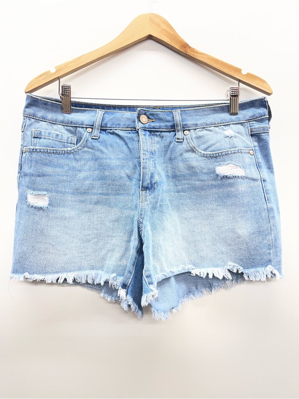 Soundstyle Classic Mid-Rise Blue Denim raw‎ hem shorts